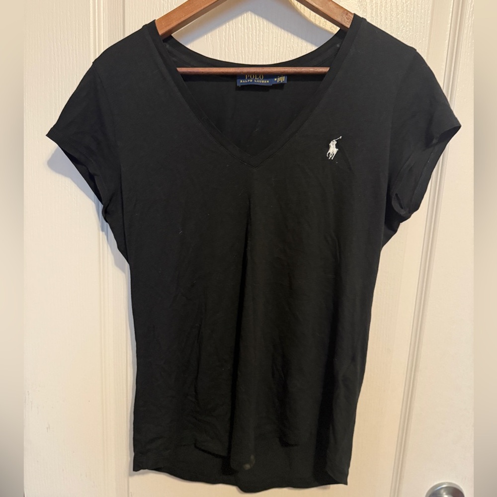 Polo by Ralph Lauren Black V-Neck Women's Top